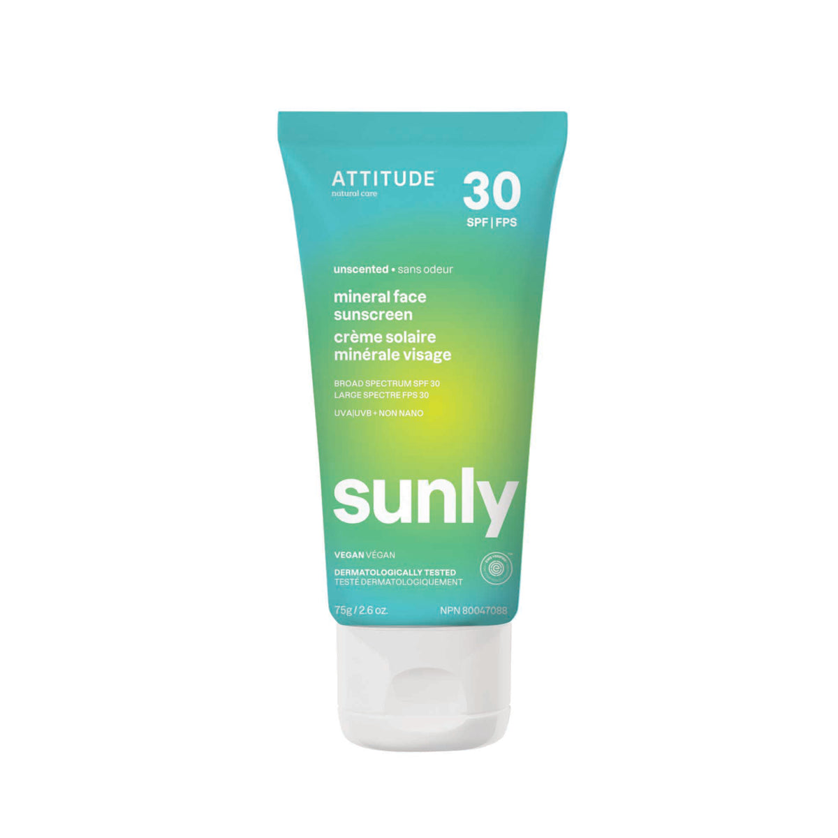 Attitude Sunly SPF 30 Mineral Sunscreen Cream 75g Unscented