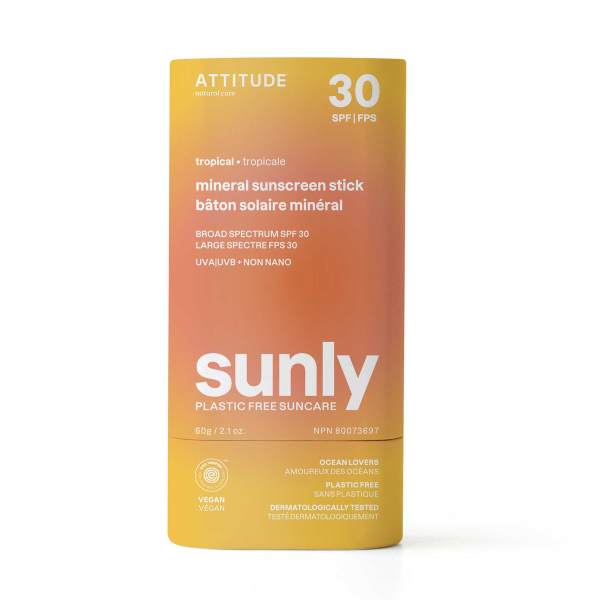 Attitude Sunly SPF 30 Mineral Sunscreen Stick 60g Tropical