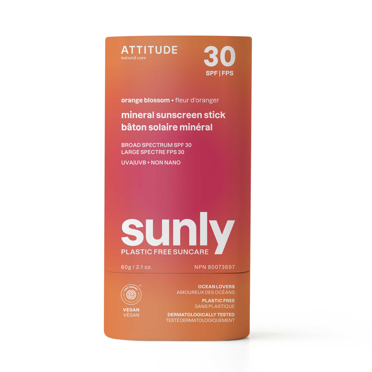 Attitude Sunly SPF 30 Mineral Sunscreen Stick 60g Orange Blossom