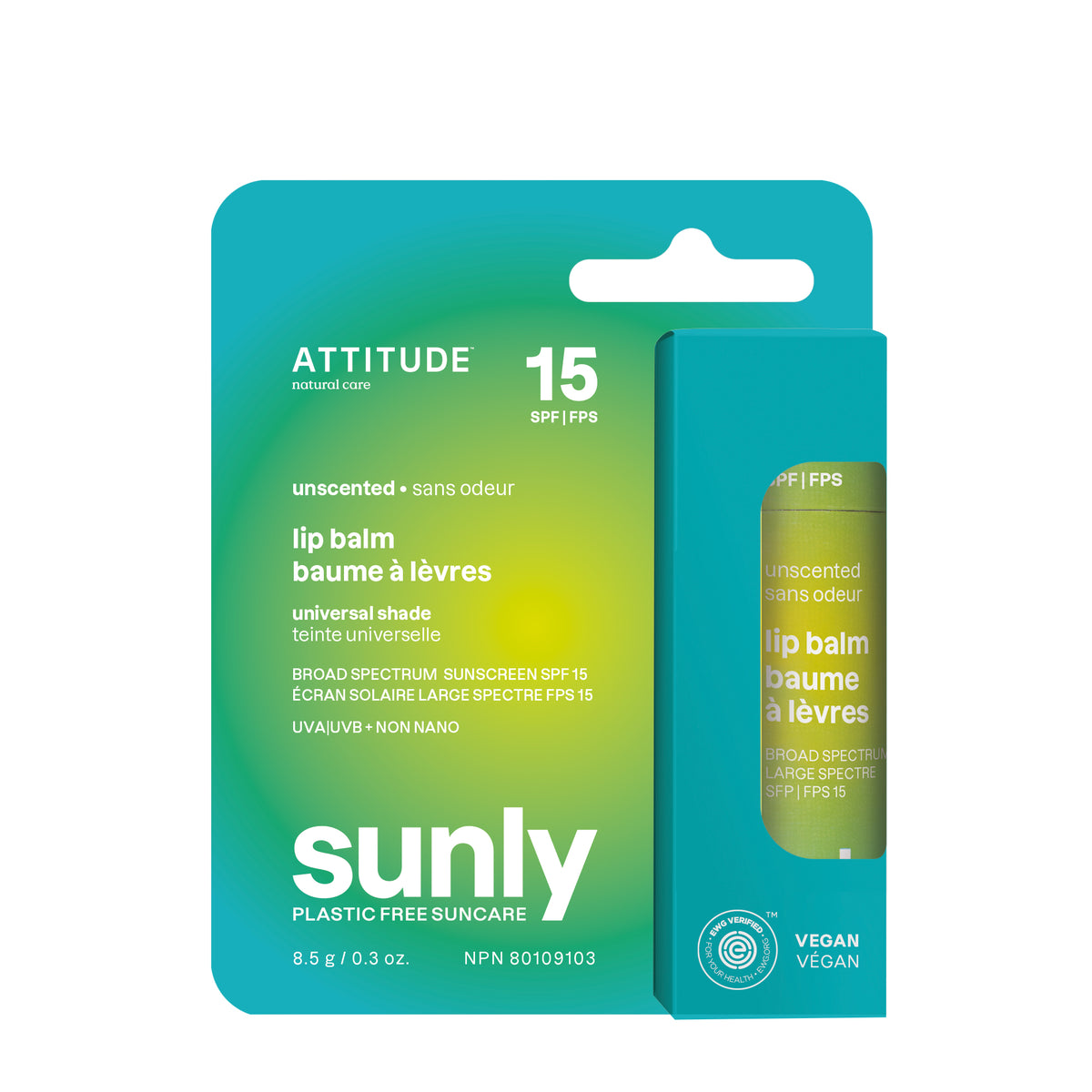 Attitude Sunly SPF 15 Mineral Lip Balm Tinted Balm 8.5g Unscented