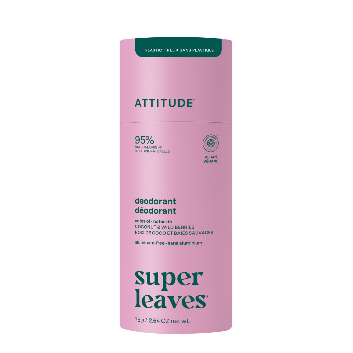 Attitude Super Leaves Deodorant Coconut & Wild Berries Plastic-Free Tube