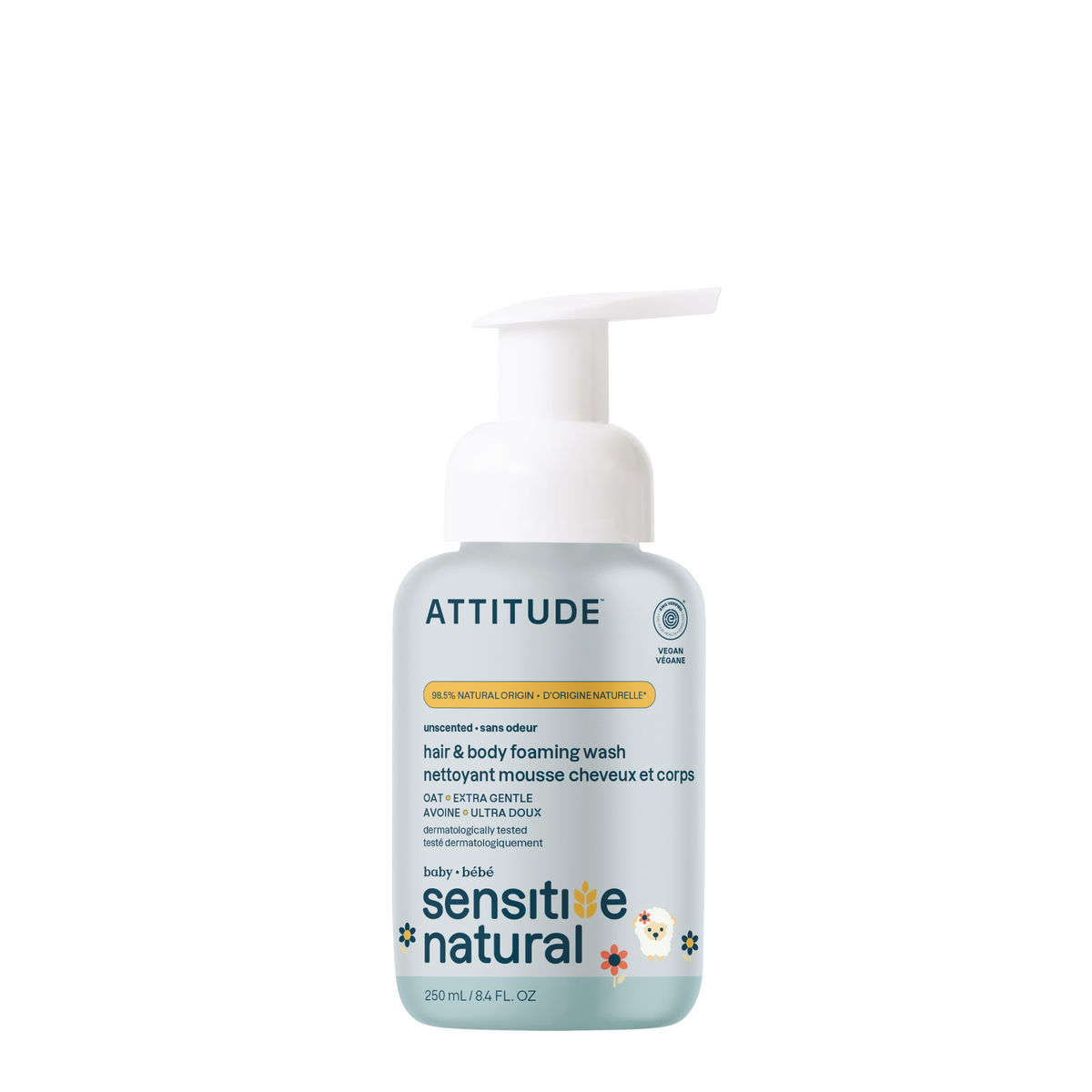 Attitude Sensitive Skin Baby 2-in-1 Hair & Body Foaming Wash, Unscented Unscented 250ml