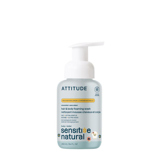 Attitude Sensitive Skin Baby 2-in-1 Hair & Body Foaming Wash, Unscented Unscented 250ml