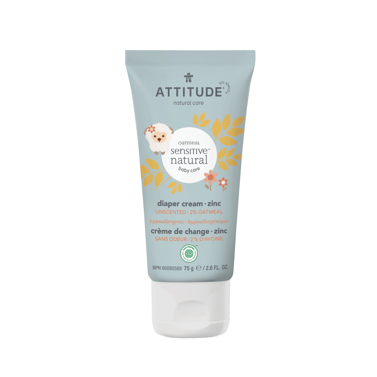 Attitude Baby Diaper Cream with Zinc Oxide Sensitive Skin Unscented (25% Zinc) 75g