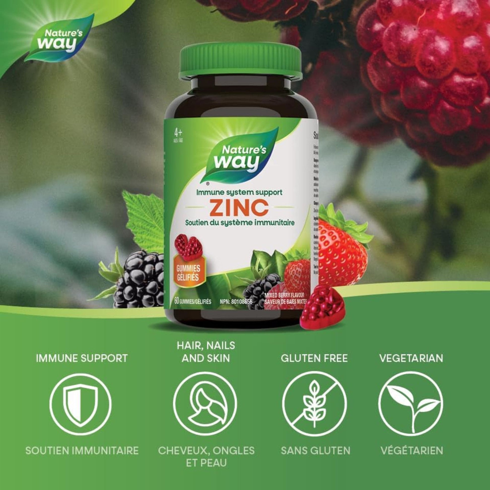 Mixed Berry Flavour, 60 Gummies | Nature's Way Zinc Gummies Immune System Support