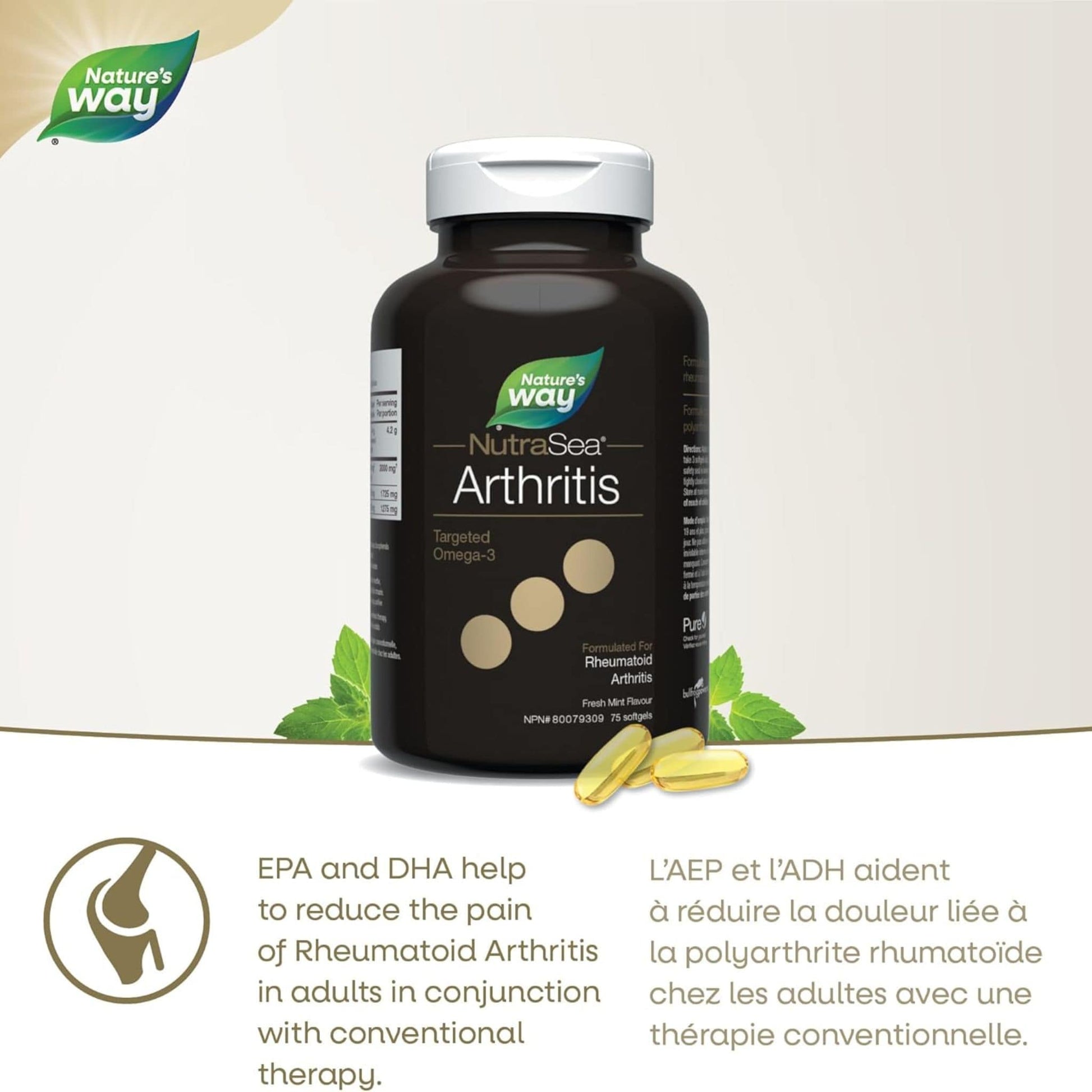 Fresh Mint Flavour, 75 Softgels | Nature's Way NutraSea Arthritis Targeted Omega-3