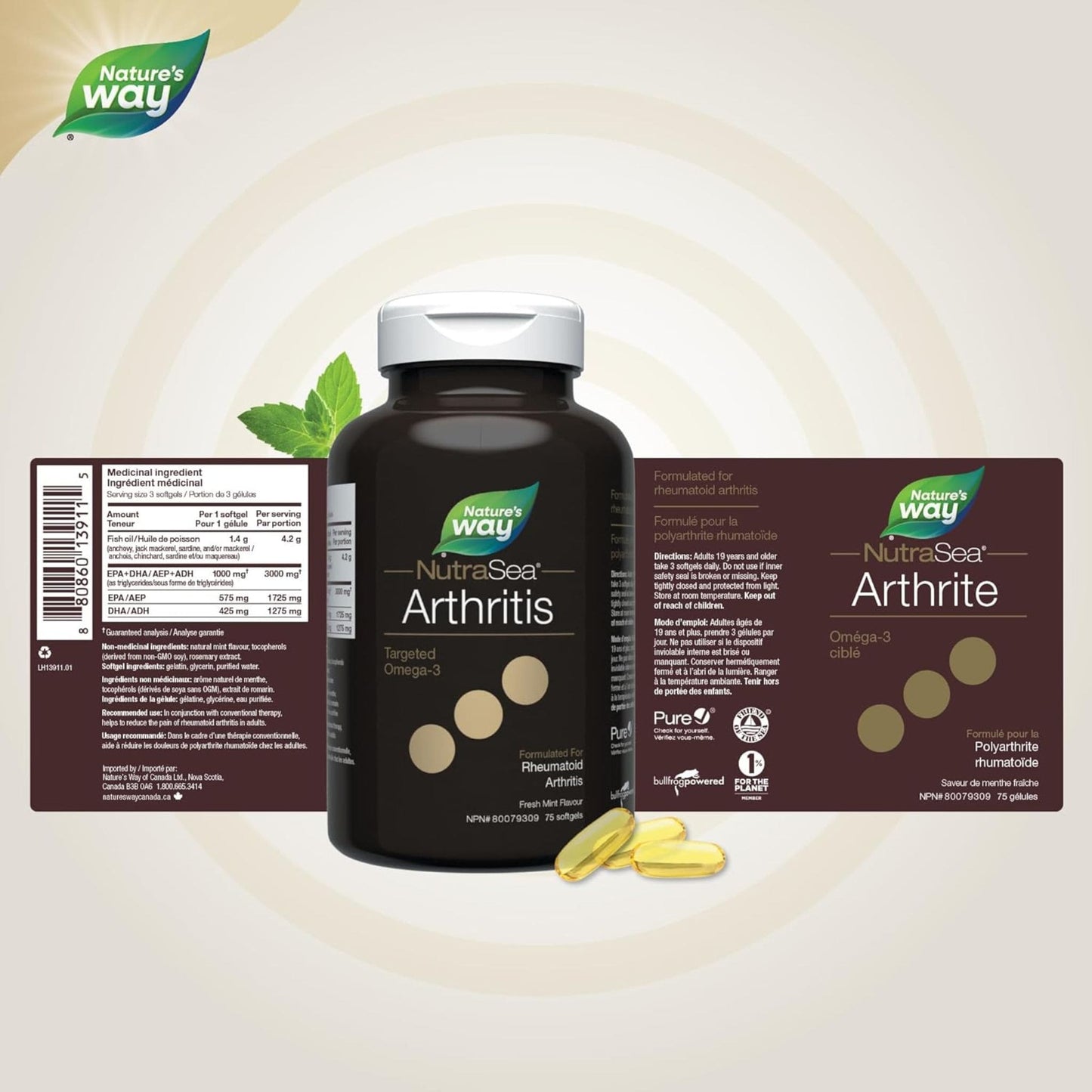 Fresh Mint Flavour, 75 Softgels | Nature's Way NutraSea Arthritis Targeted Omega-3