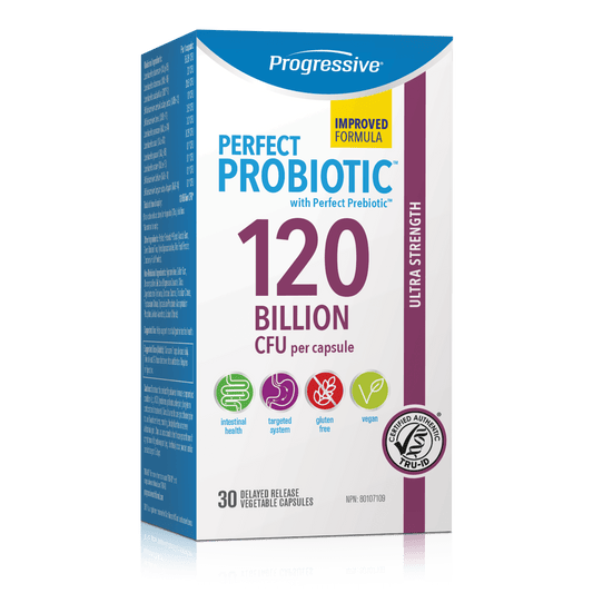 30 Delayed Release Vegetable Capsules | Progressive Perfect Probiotic 120 Billion CFU Per Capsule 30 Delayed Release Vegetable Capsule