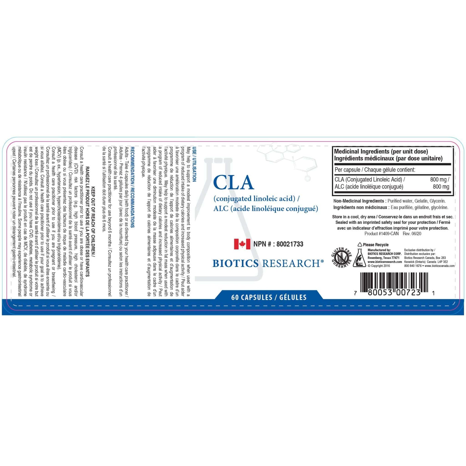 60 Capsules | Biotics Research CLA (Conjugated Linoleic Acid)