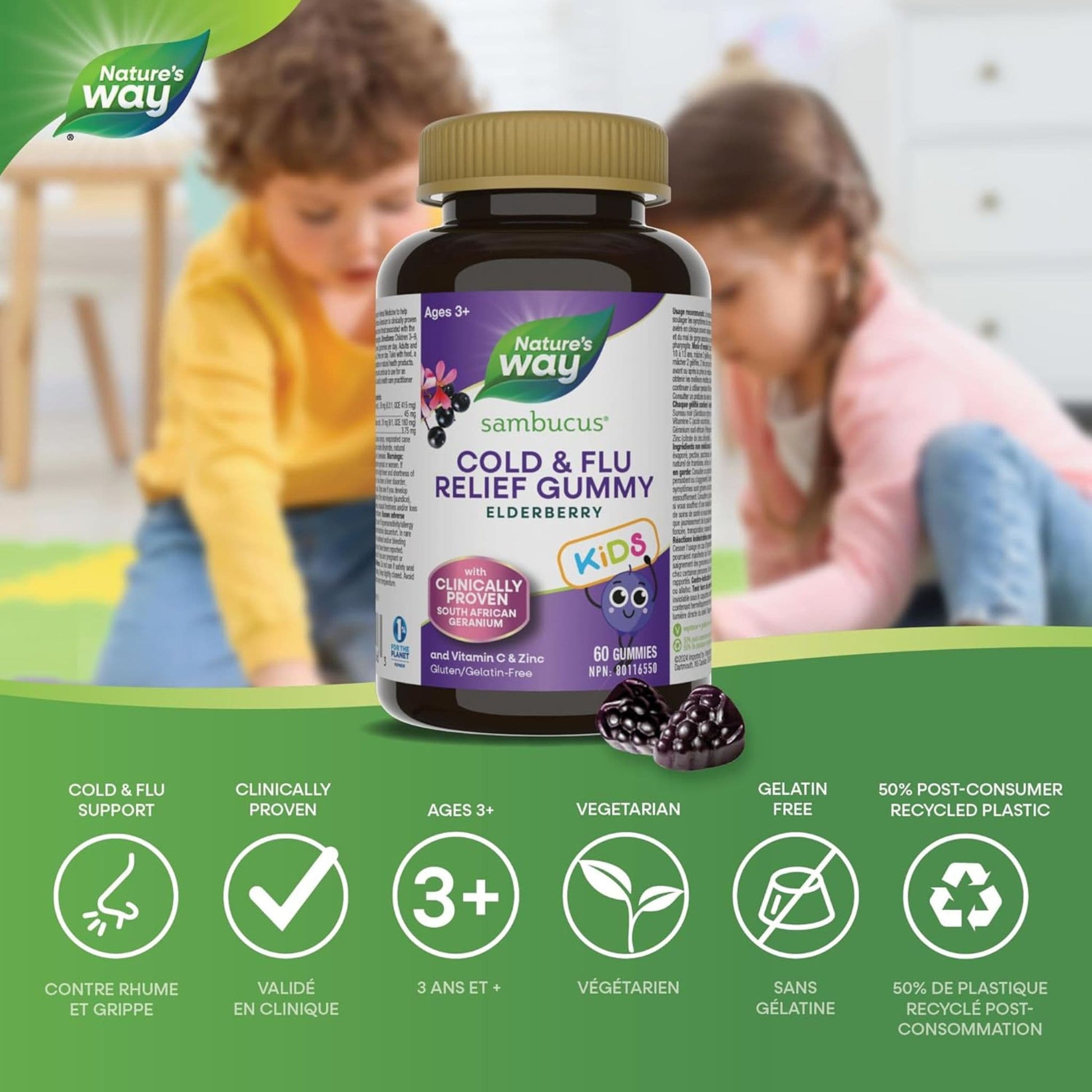 Elderberry, 60 Gummies | Nature's Way Sambucus Cold and Flu Relief Gummy for Kids