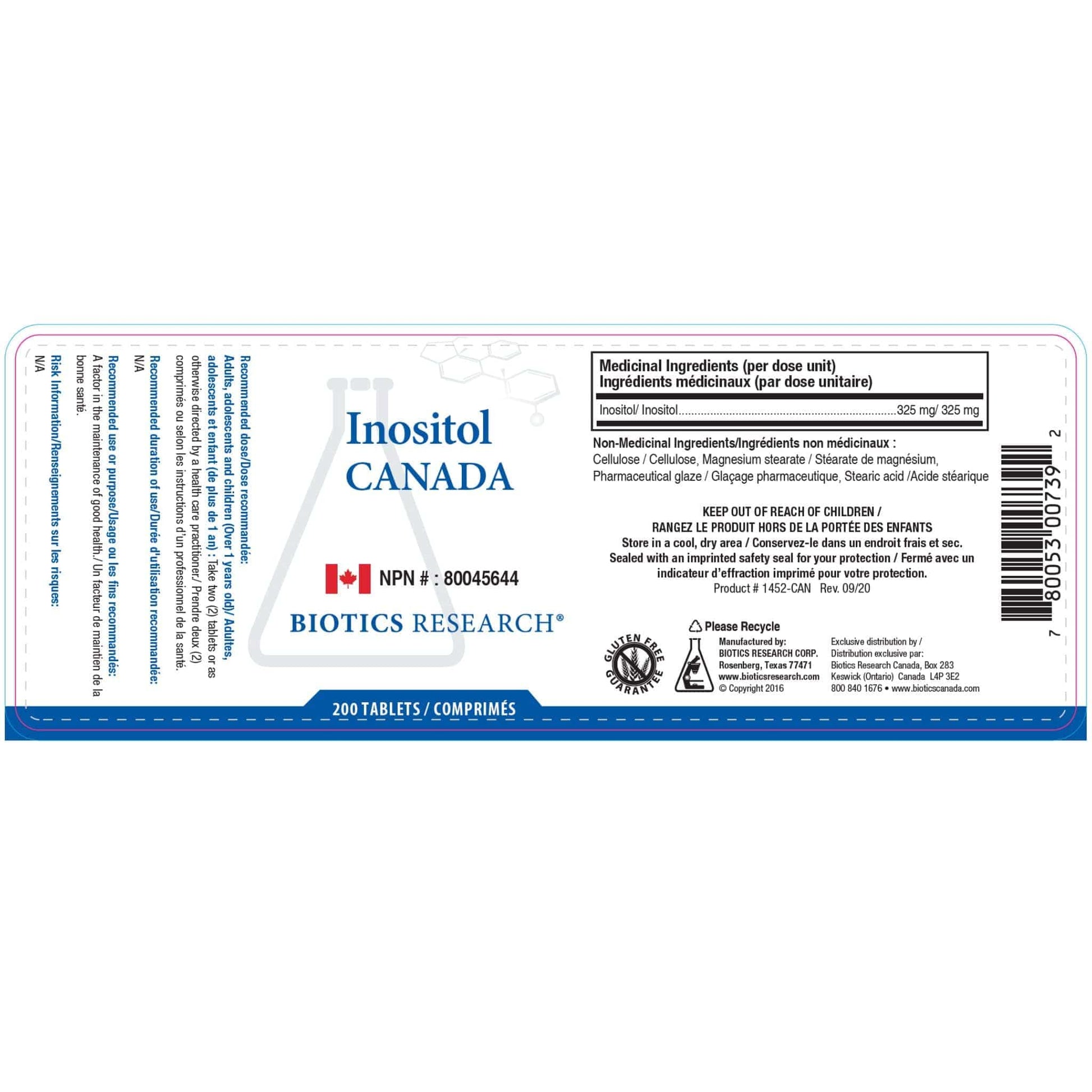 200 Tablets | Biotics Research Inositol