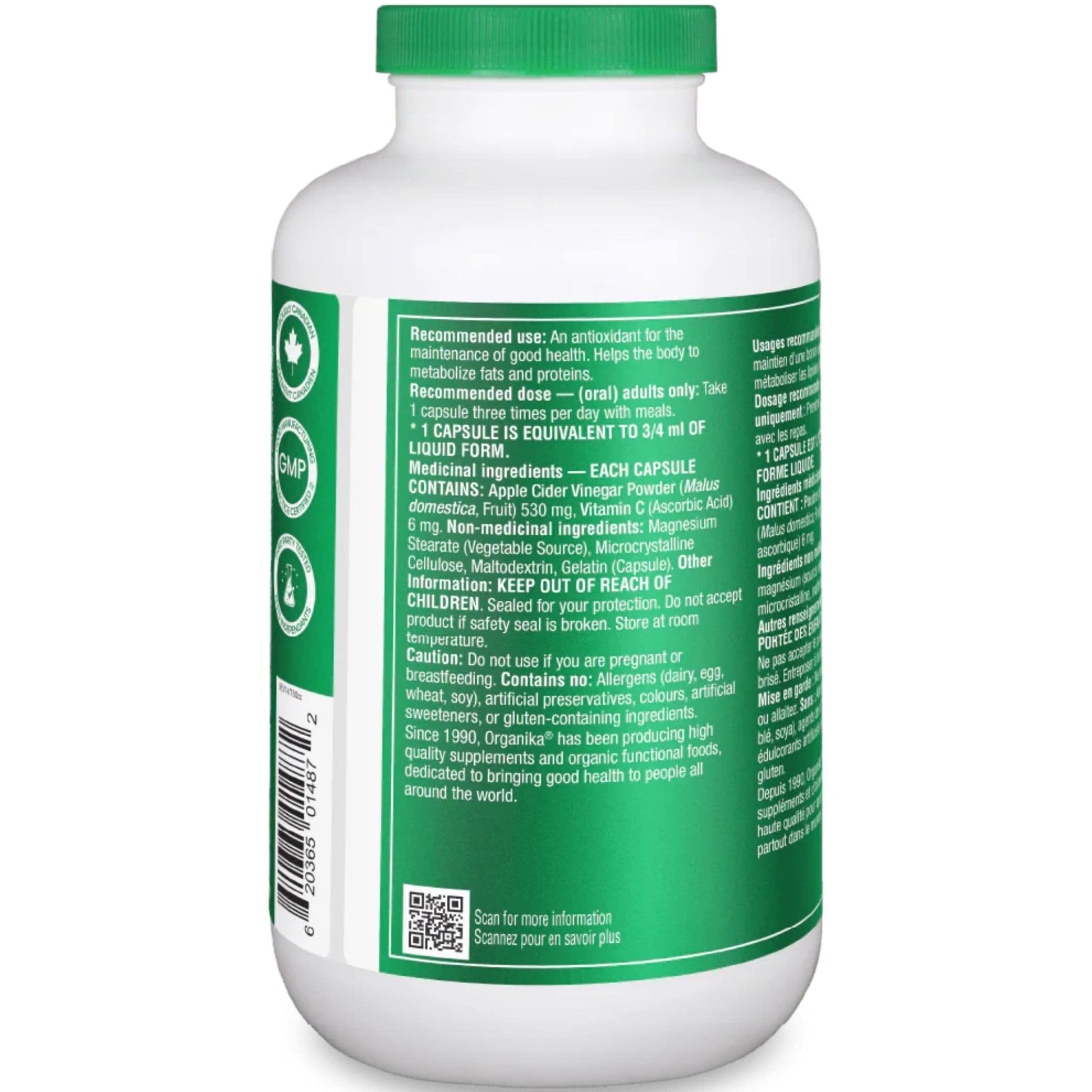 300 Capsules | Organika Cider Vin 1,590 mg