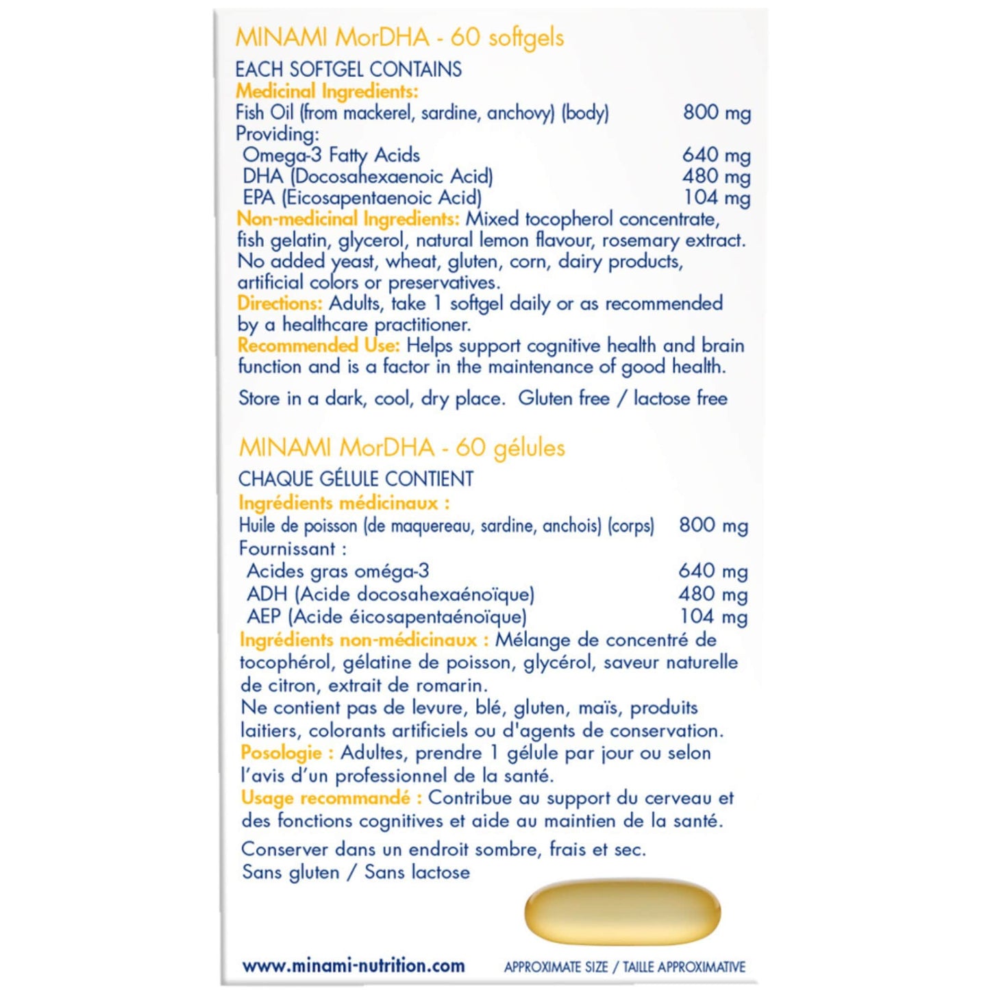 60 Softgels | Minami Nutrition MorDHA Prenatal Nutrition Label