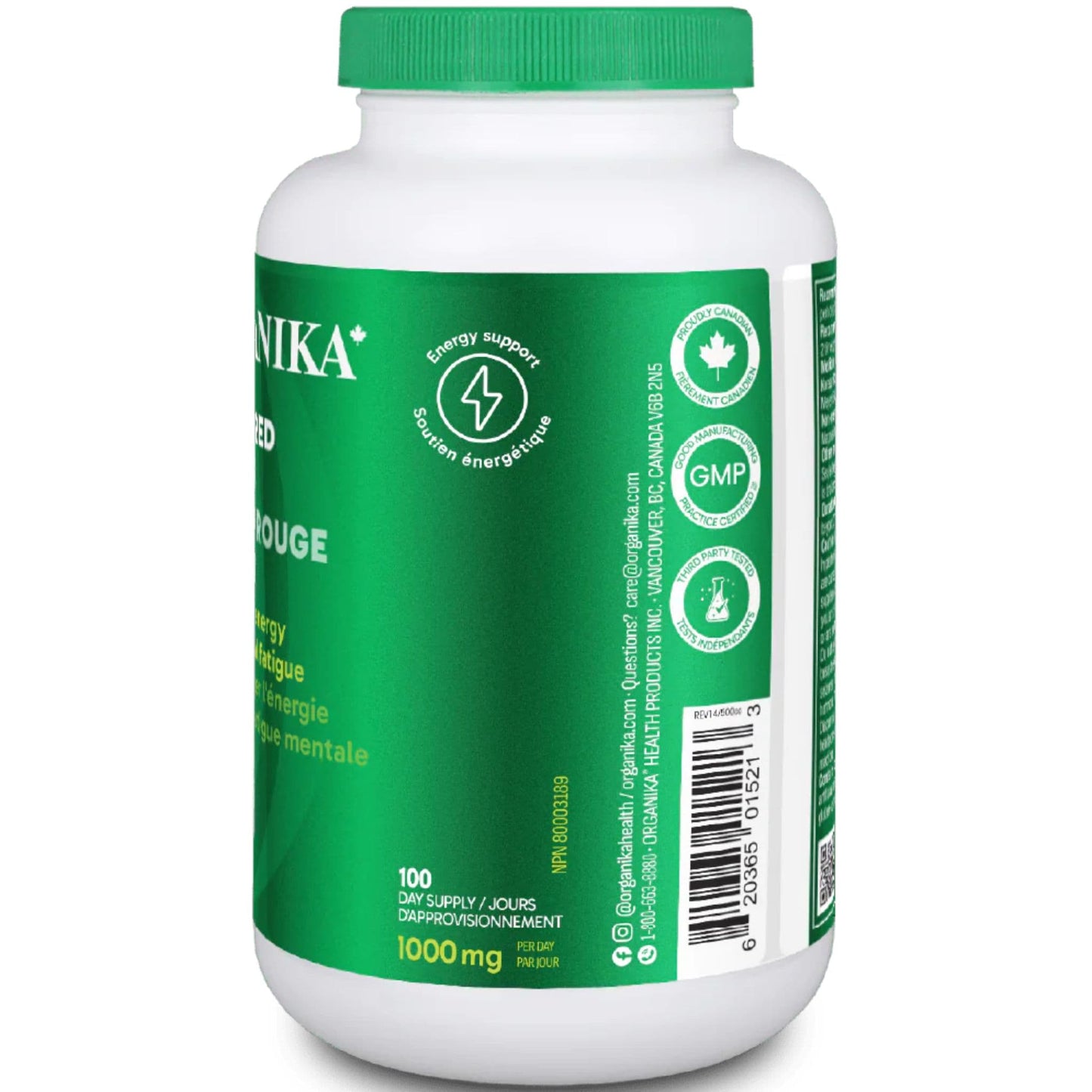 200 Capsules | Organika Korean Red Ginseng 1000 mg