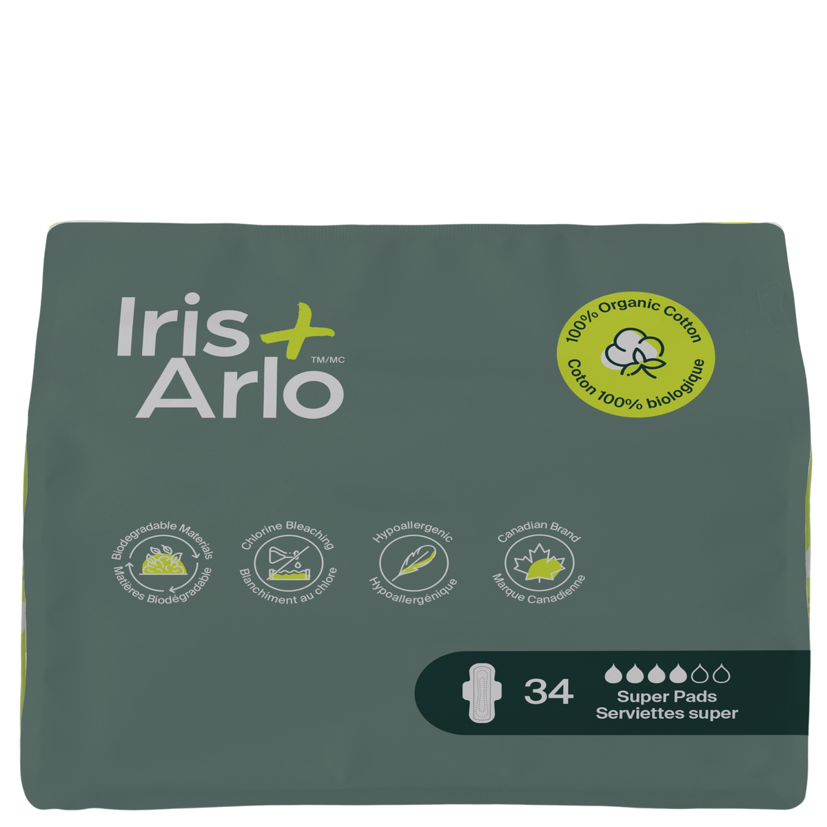 Iris + Arlo Organic Cotton Pads Super 34 Pads (Refill Pack)