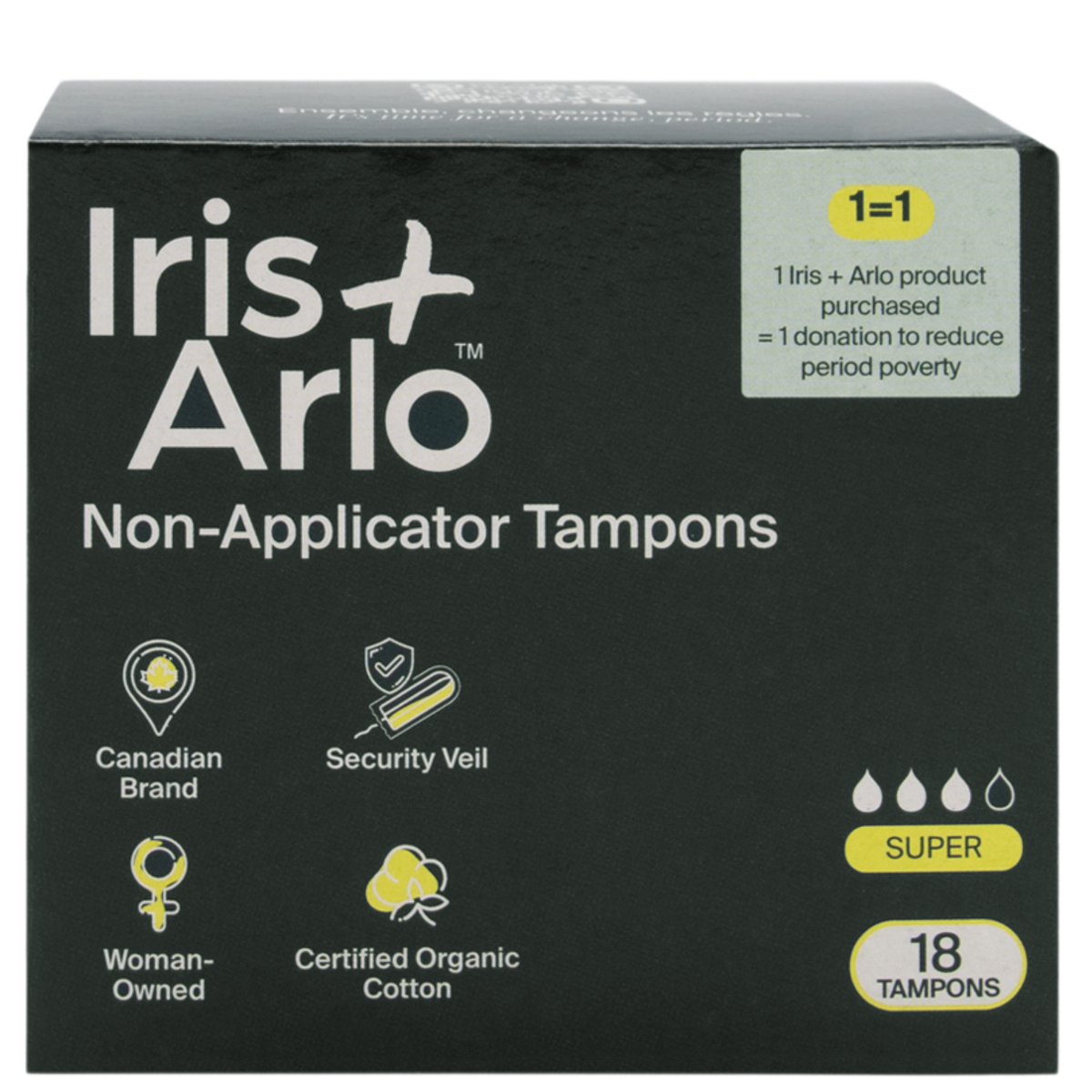 Iris + Arlo Organic Cotton Non-Applicator Tampons Super, 18 Tampons
