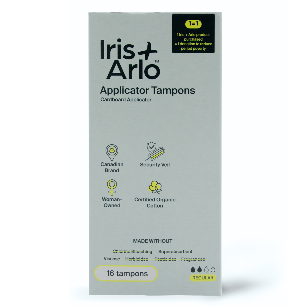 Iris + Arlo Organic Cotton Applicator Tampons Regular, 16 Tampons