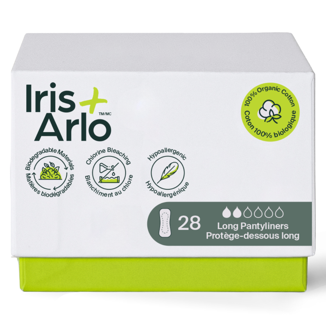 Iris + Arlo Organic Cotton Pantyliners Long 28 Liners