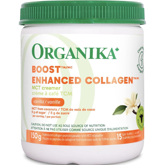 Vanilla Flavour, 150g | Organika Boost Enhanced Collagen Powder MCT Creamer