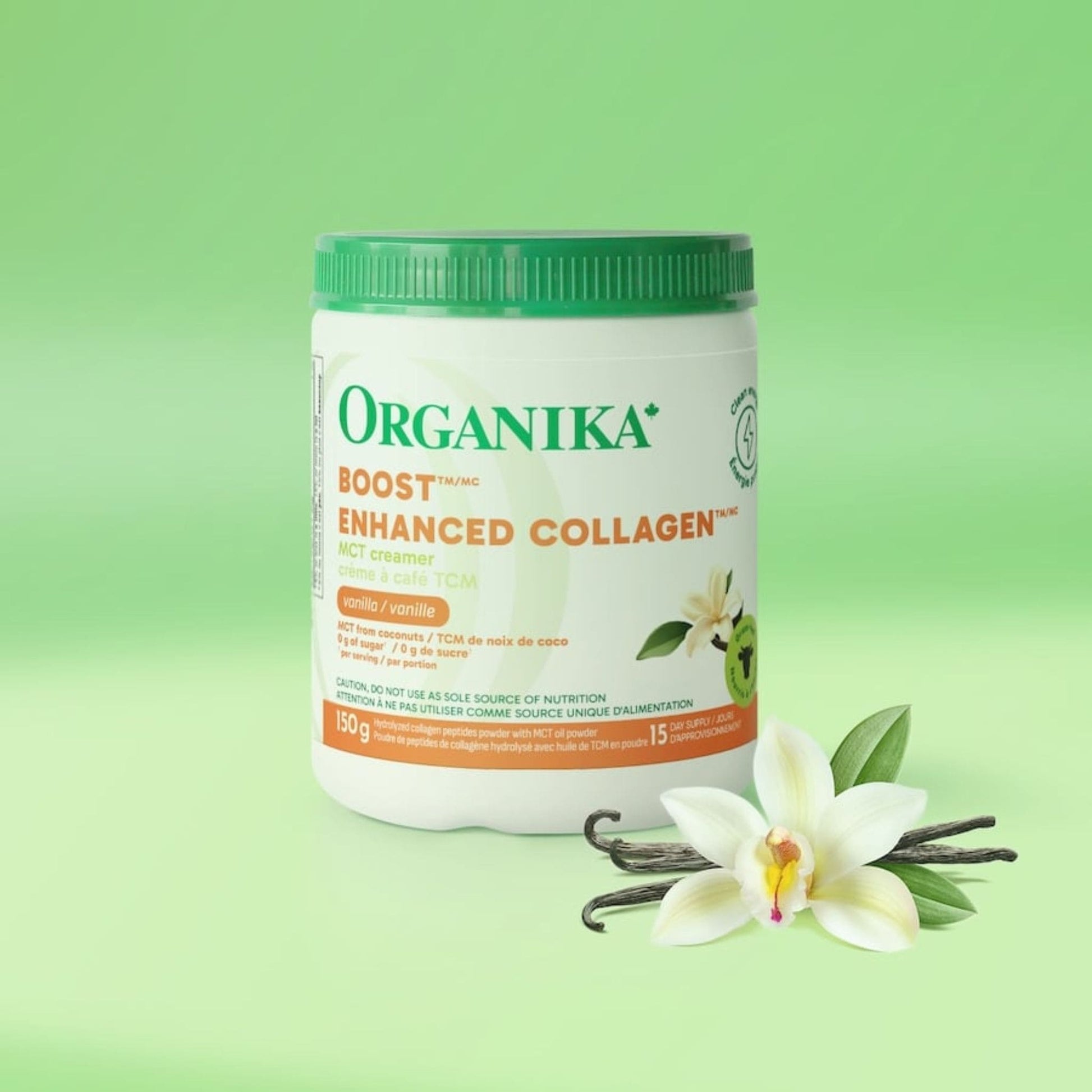 Vanilla Flavour, 150g | Organika Boost Enhanced Collagen Powder MCT Creamer