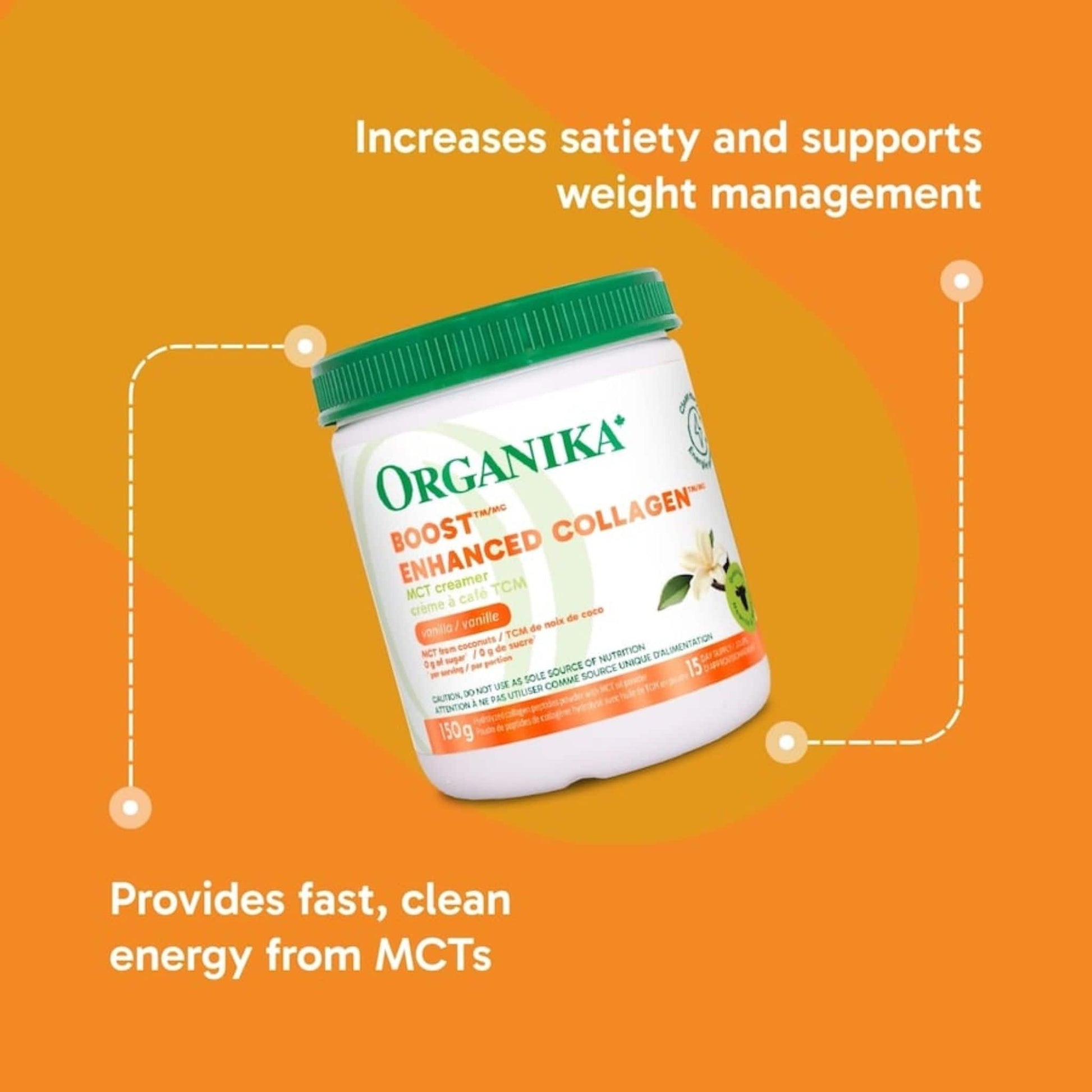 Vanilla Flavour, 150g | Organika Boost Enhanced Collagen Powder MCT Creamer