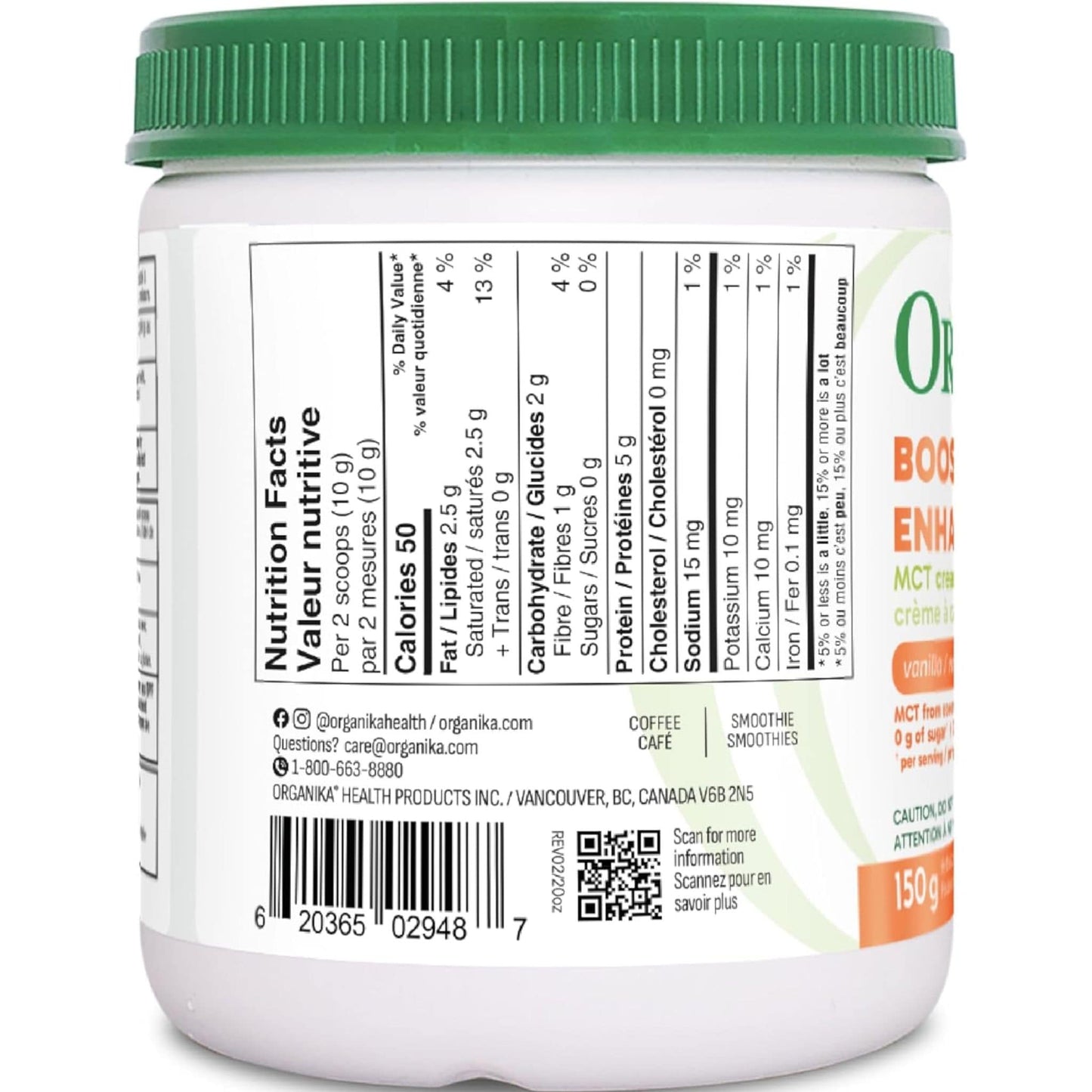 Vanilla Flavour, 150g | Organika Boost Enhanced Collagen Powder MCT Creamer