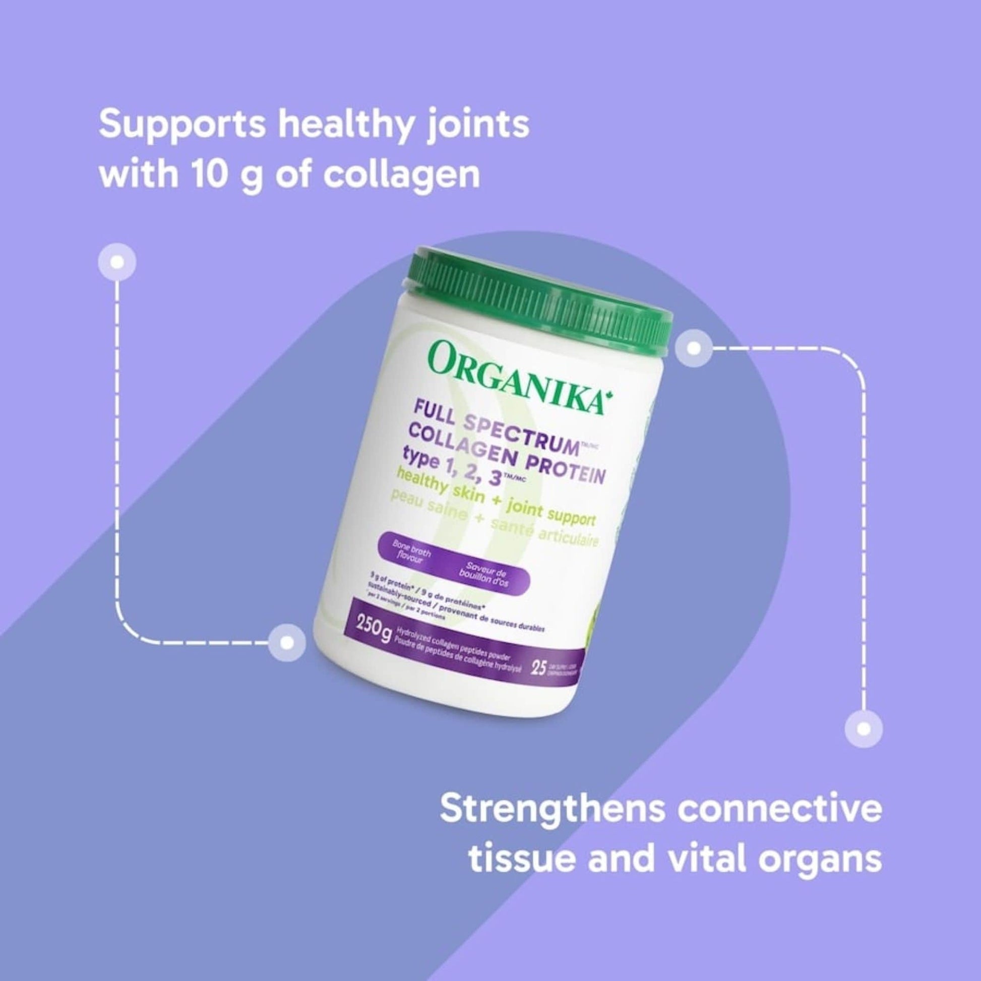 Bone Broth Flavour, 250g | Organika Full Spectrum Collagen Powder Protein type 1, 2, 3