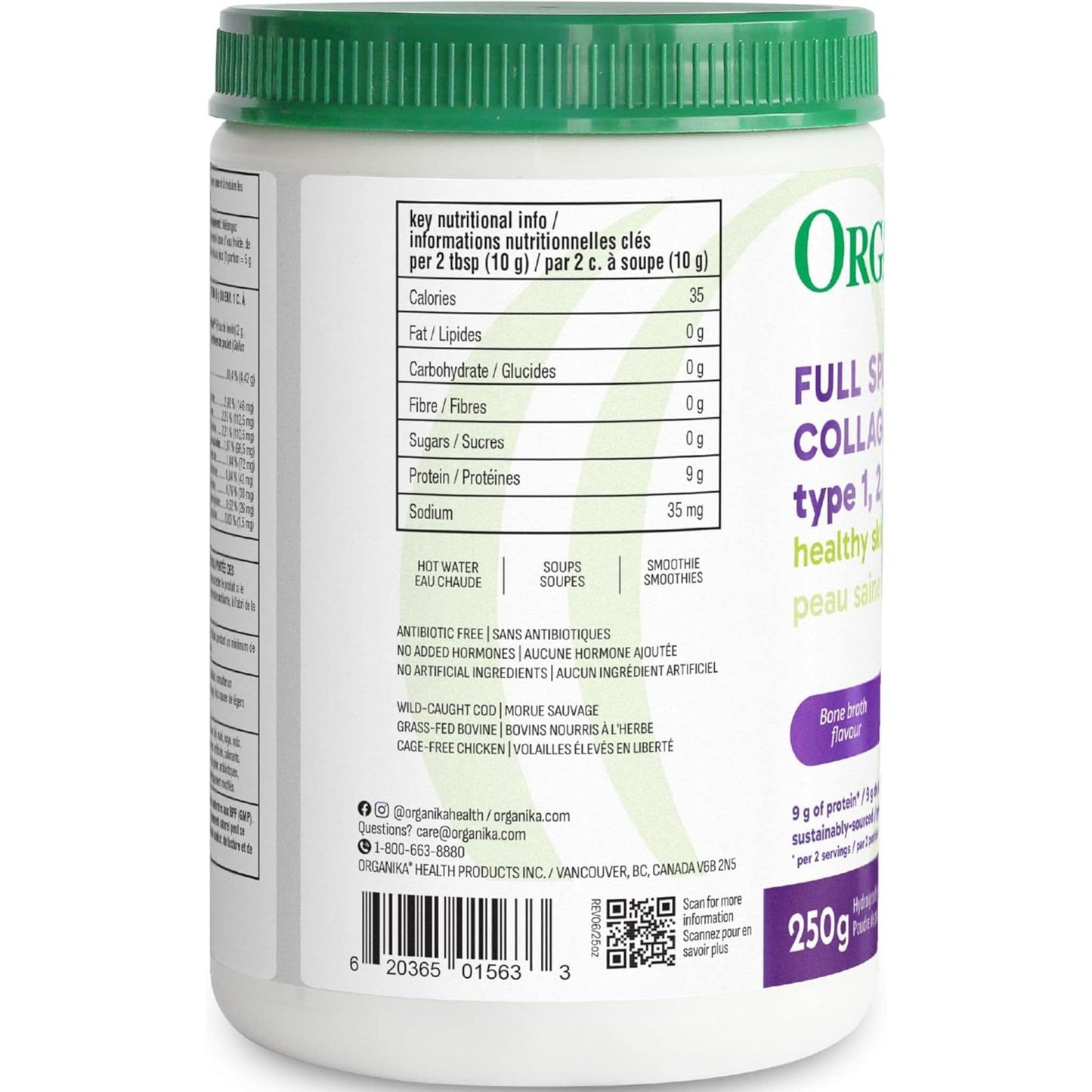 Bone Broth Flavour, 250g | Organika Full Spectrum Collagen Powder Protein type 1, 2, 3