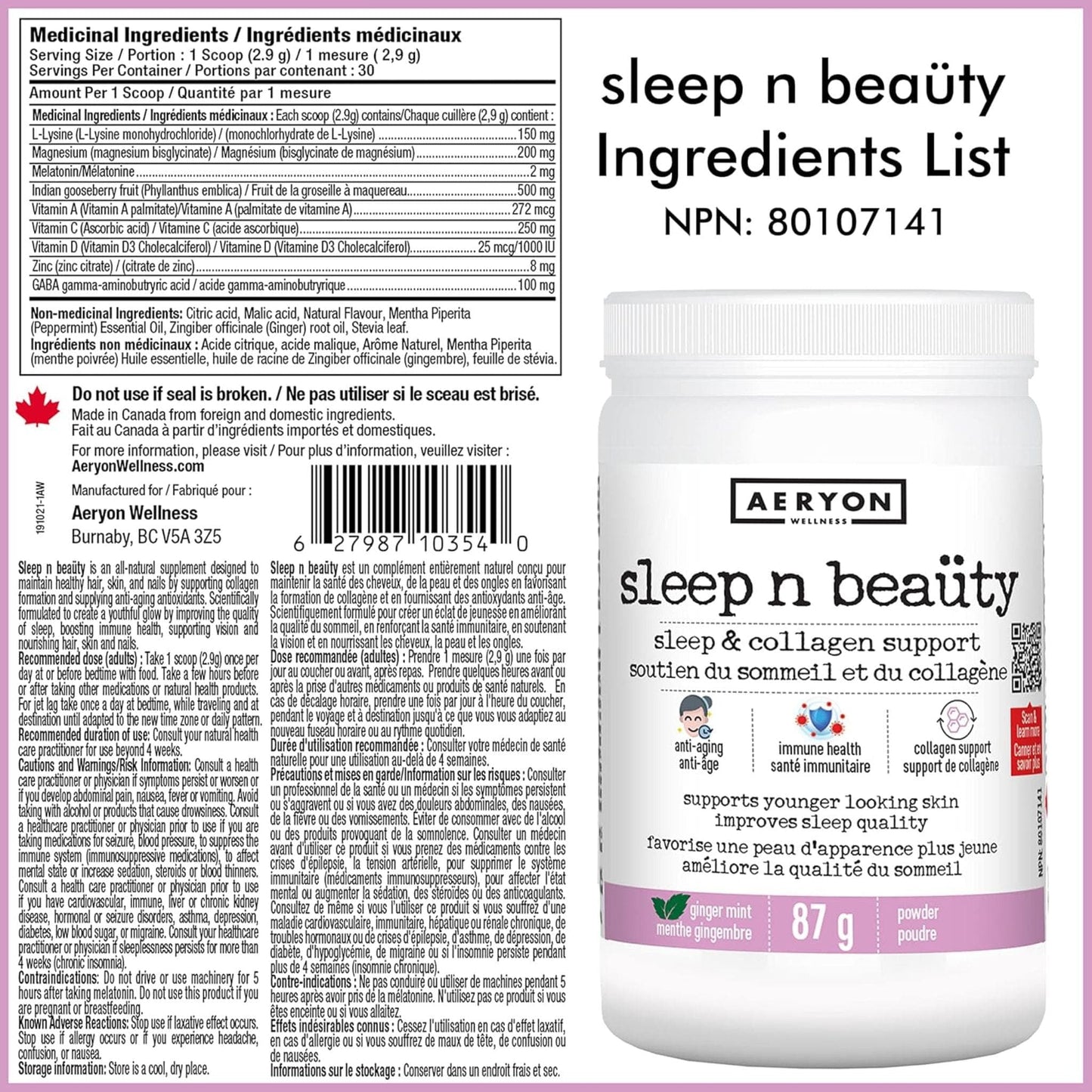 Ginger Mint Flavour, 87g | Aeryon Wellness Sleep N Beauty