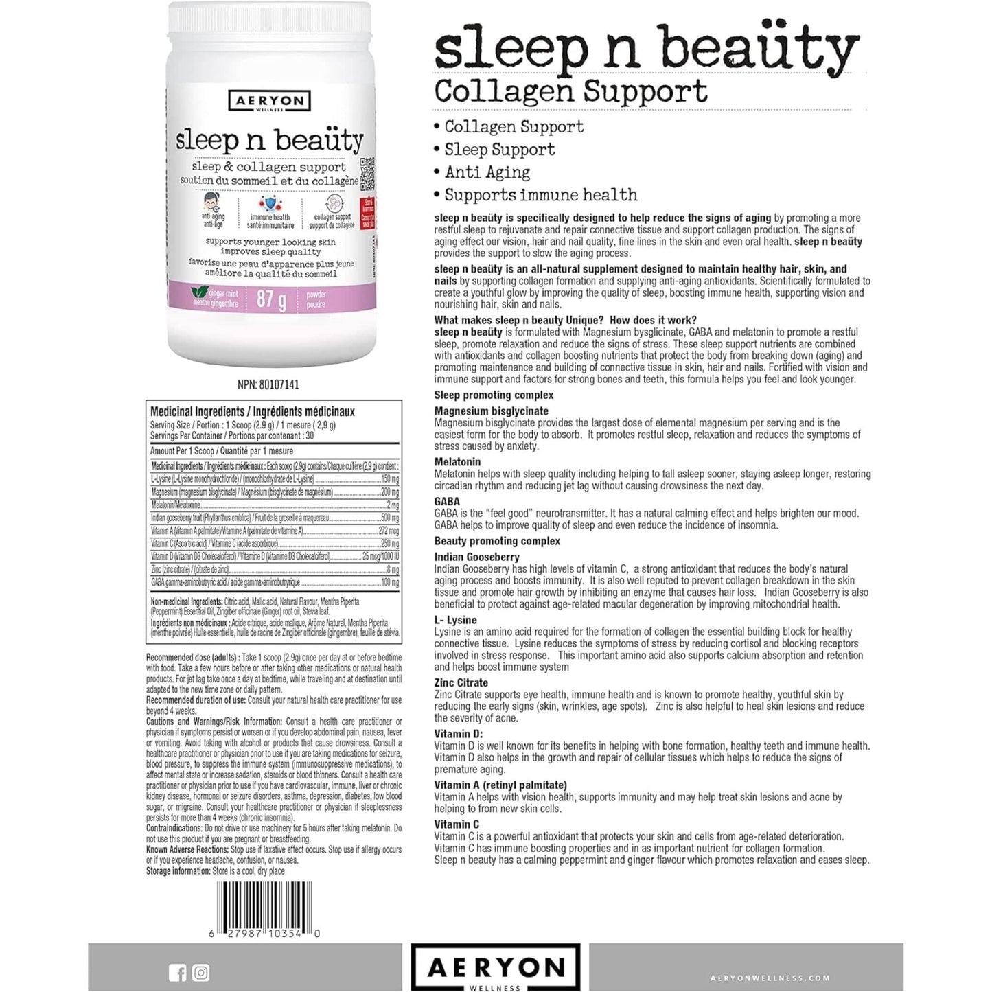 Ginger Mint Flavour, 87g | Aeryon Wellness Sleep N Beauty