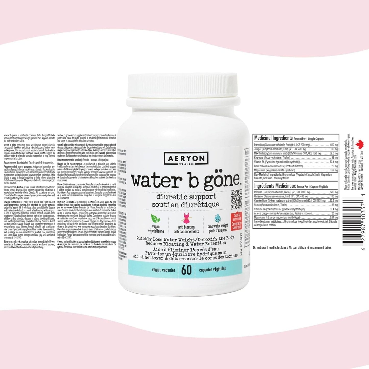 60 Vegetable Capsules | Aeryon Wellness Water B Gone Diuretic Support