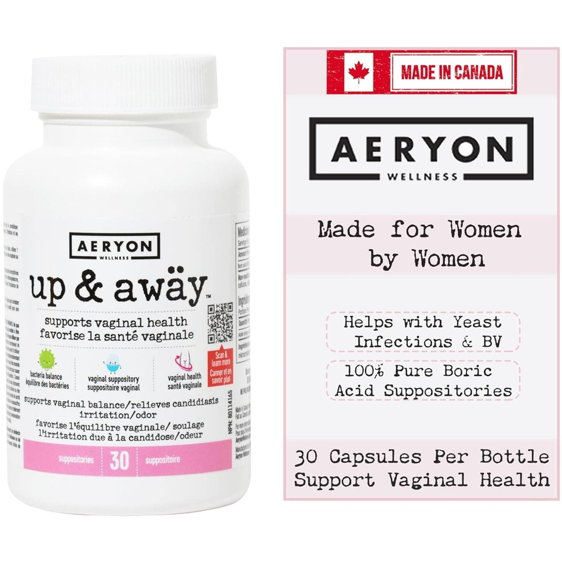 30 Suppositories | Aeryon Wellness Up & Away, Boric Acid For Vaginal Support
