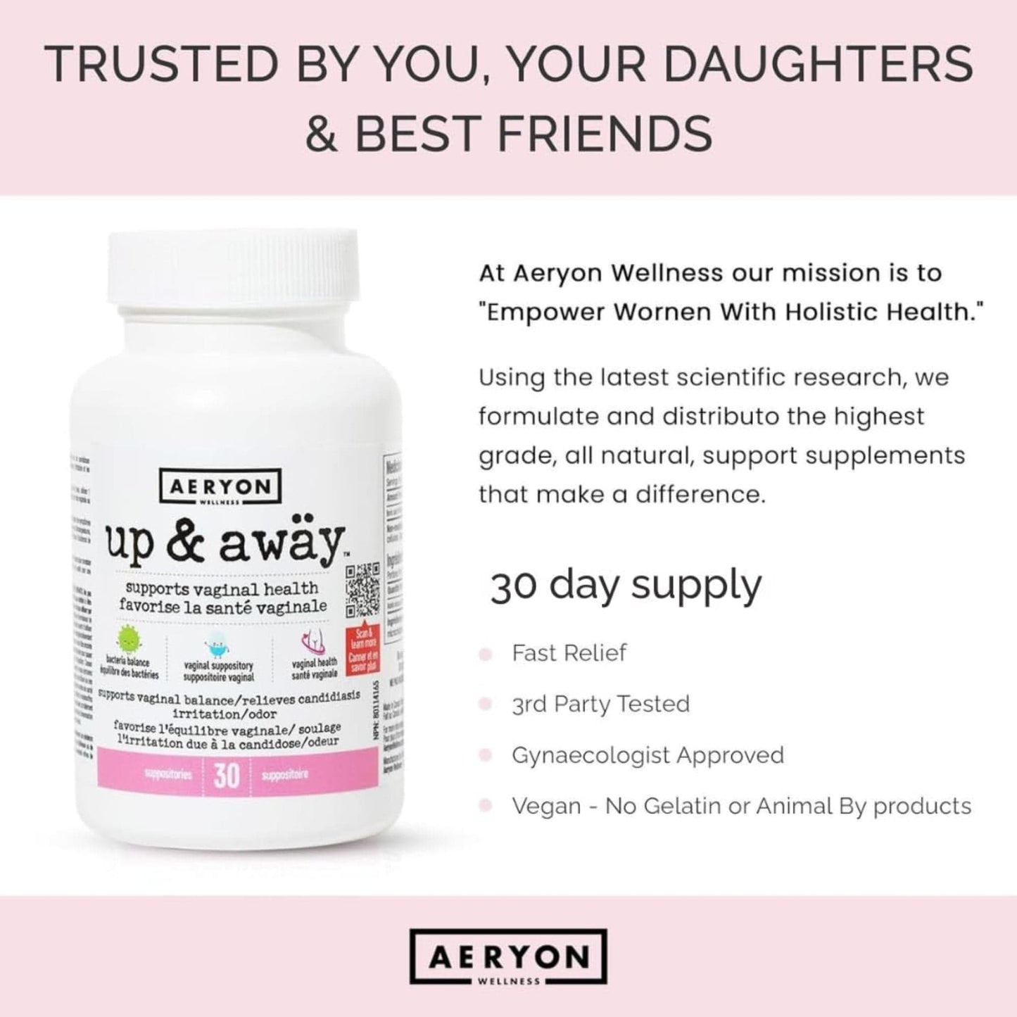 30 Suppositories | Aeryon Wellness Up & Away, Boric Acid For Vaginal Support