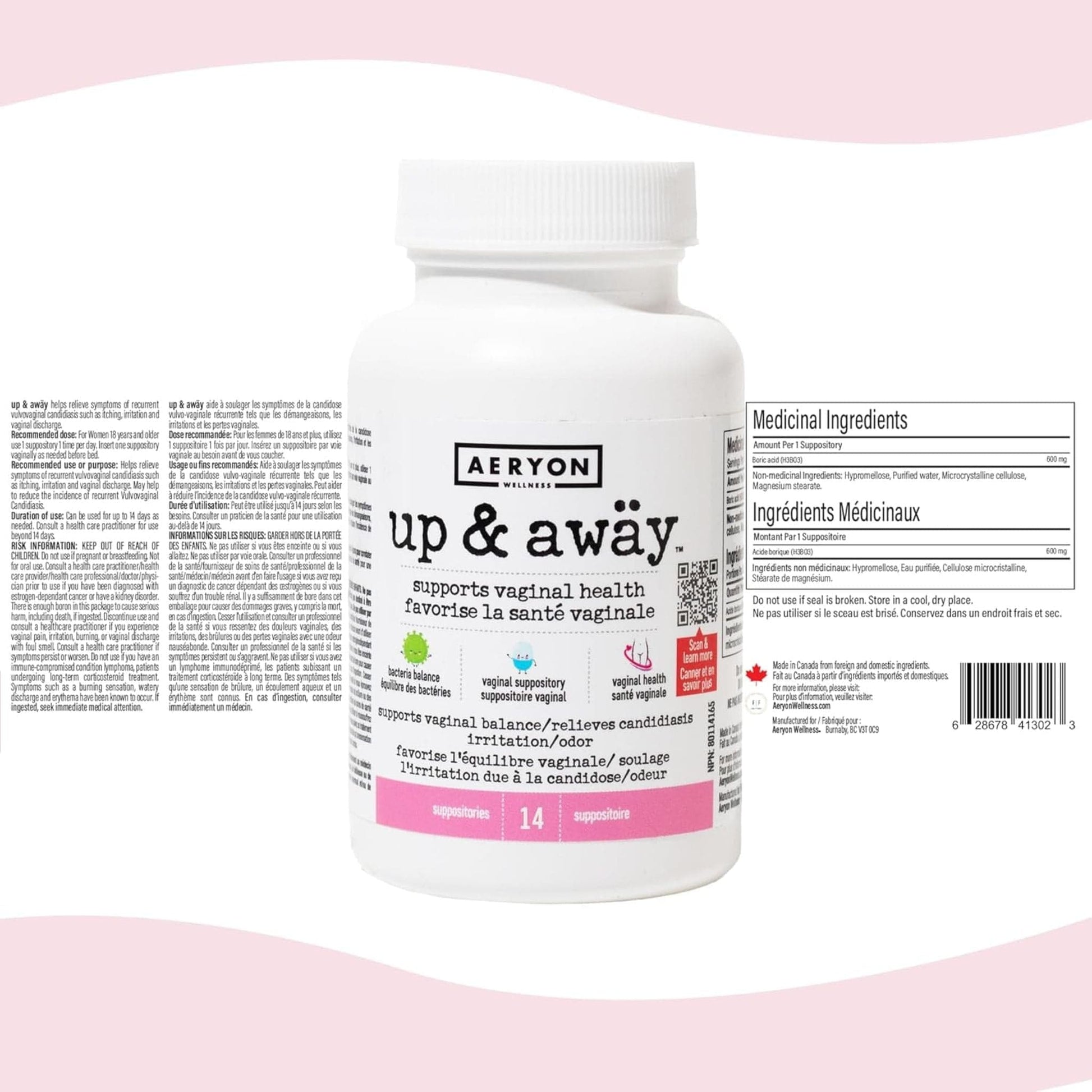 30 Suppositories | Aeryon Wellness Up & Away, Boric Acid For Vaginal Support