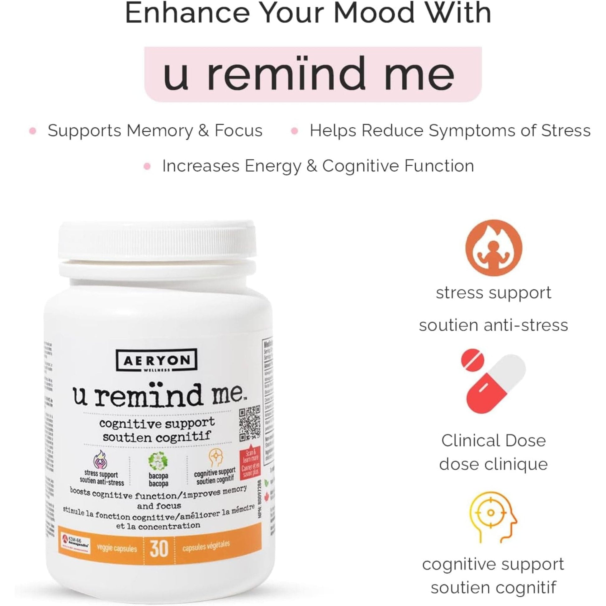 30 Vegetable Capsules | Aeryon Wellness U Remind Me Cognitive Support