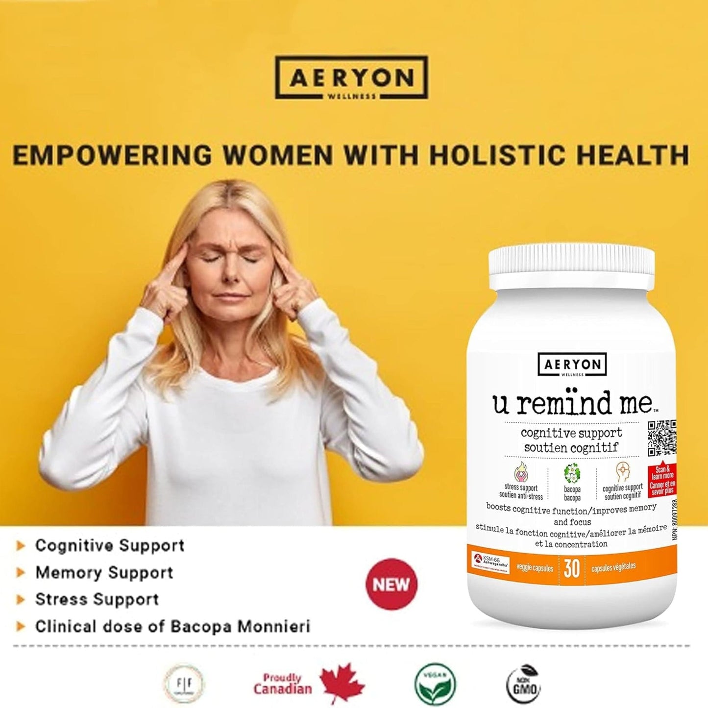 30 Vegetable Capsules | Aeryon Wellness U Remind Me Cognitive Support