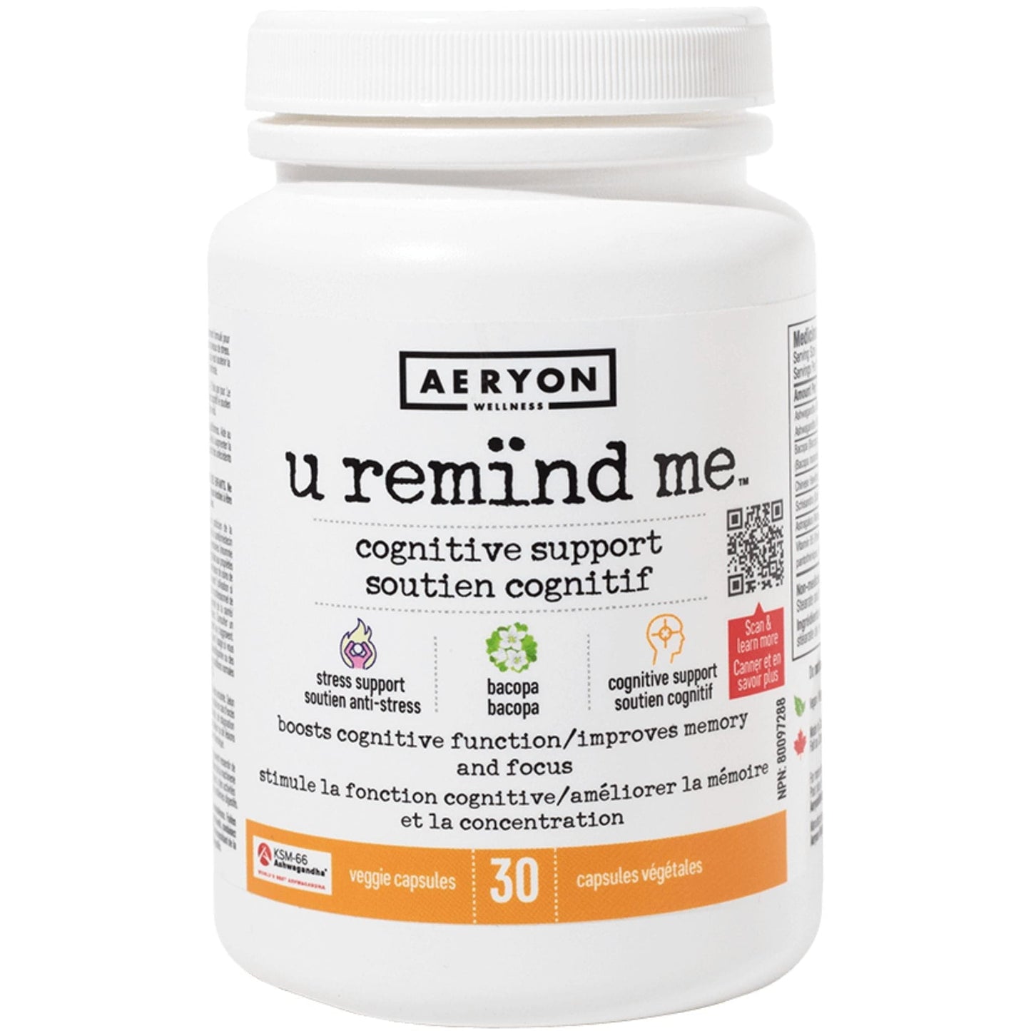30 Vegetable Capsules | Aeryon Wellness U Remind Me Cognitive Support
