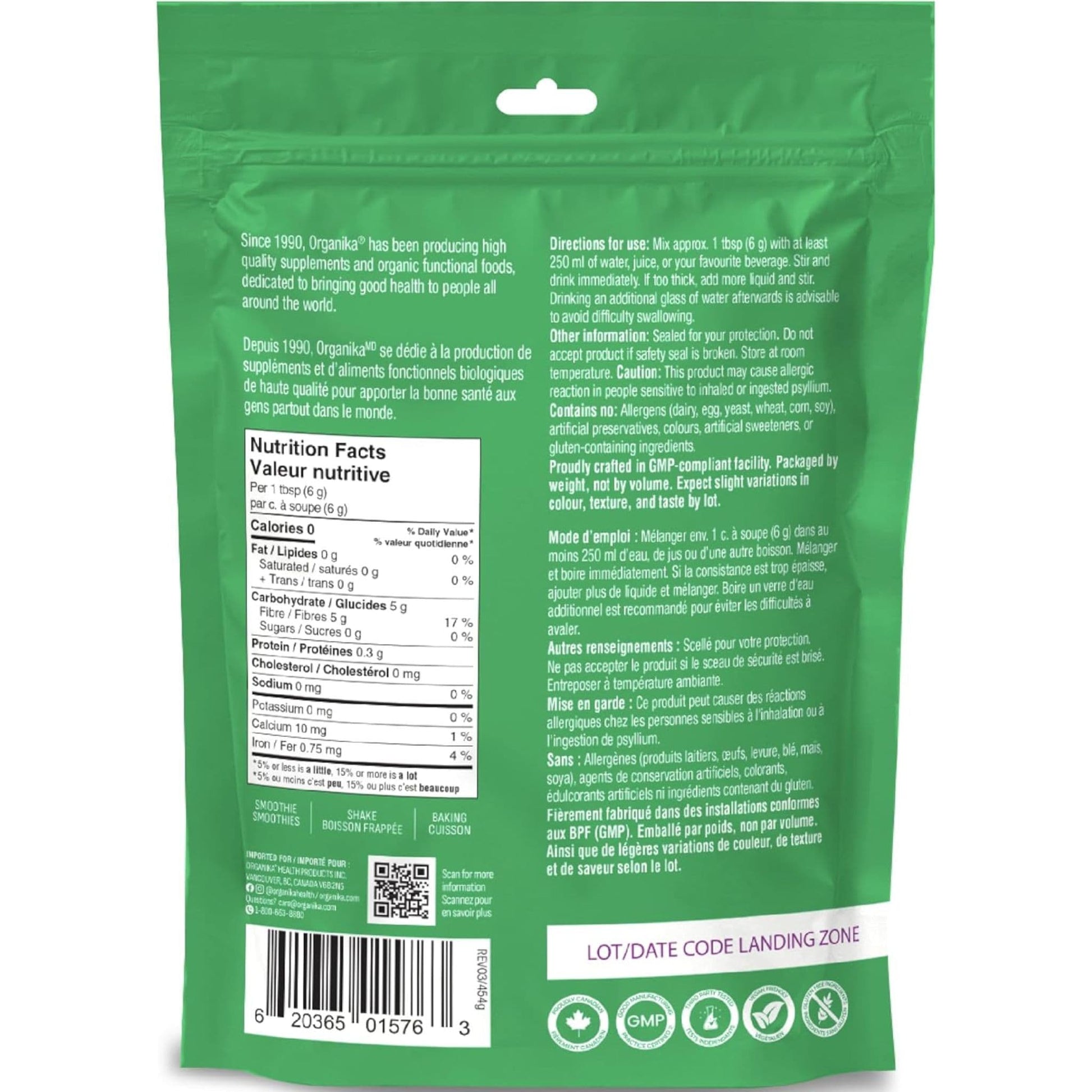 Unflavoured, 454g | Organika Whole Psyllium Seed Husk