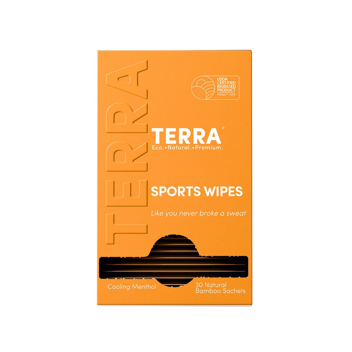 Terra Sports Wipes, Cooling Menthol and Witch Hazel Bamboo Body Wipes, Single Sachets, 30 Count
