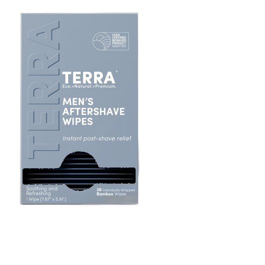 Terra Men's Aftershave Wipes, Cooling Witch Hazel, Aloe and Chamomile Post-Shave Wipes, Single Sachets, 30 Count