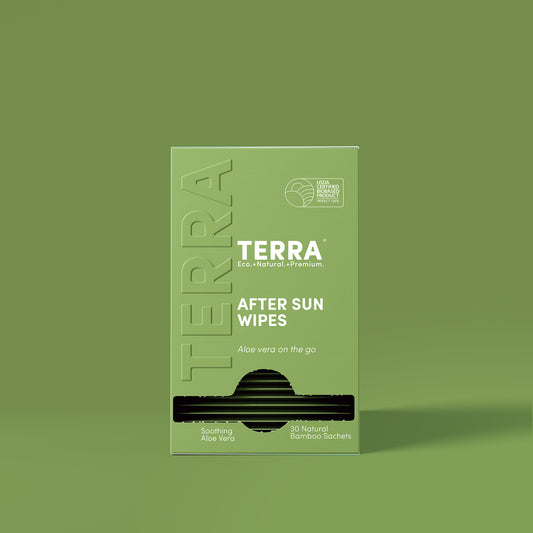 Terra After Sun Wipes, Cooling Aloe Leaf Bamboo Wipes, Single Sachets, 30 Count