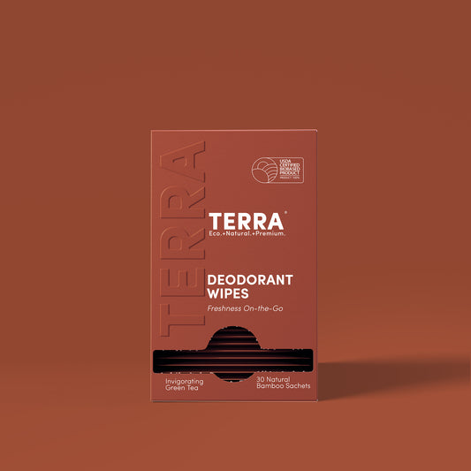 Terra Deodorant Wipes with Baking Soda, Witch Hazel, Aloe and Green Tea, Single Sachets, 30 Count