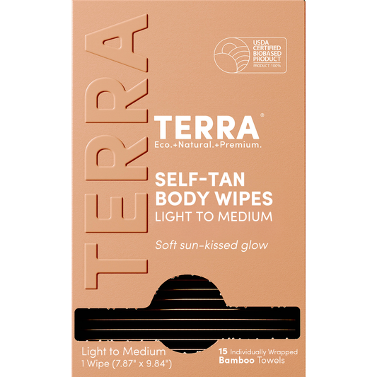 Terra Self-Tan Body Wipes, Buildable Sunless Tanning Wipes with Aloe, Light to Medium or Medium to Dark, 15 Count - Light to Medium