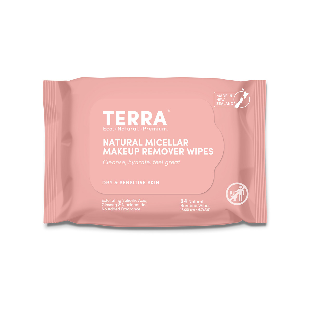 Terra Micellar Makeup Remover Wipes, 24 Wipes, for Dry and Sensitive, Normal and Combination or Oily Skin - Dry and Sensitive