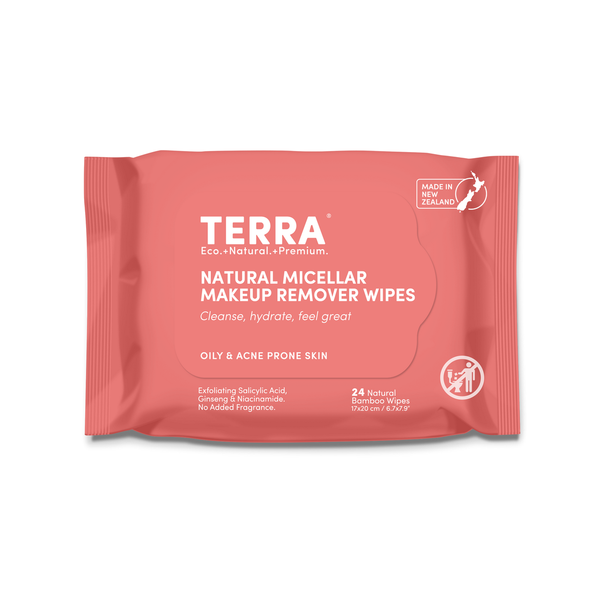 Terra Micellar Makeup Remover Wipes, 24 Wipes, for Dry and Sensitive, Normal and Combination or Oily Skin - Oily