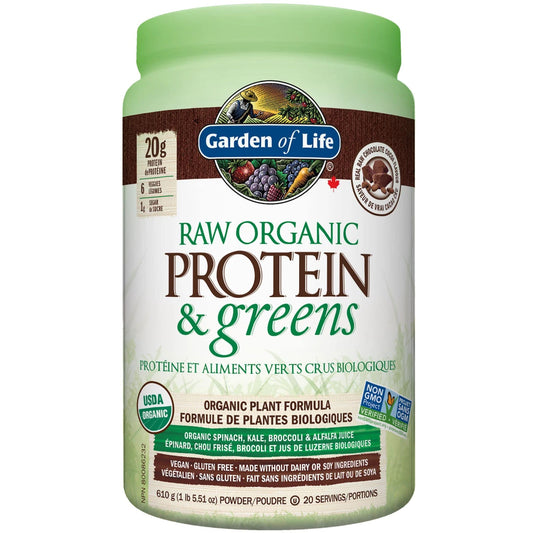 Chocolate 610g | Garden of Life Raw Organic Protein and Greens 610g // chocolate flavour