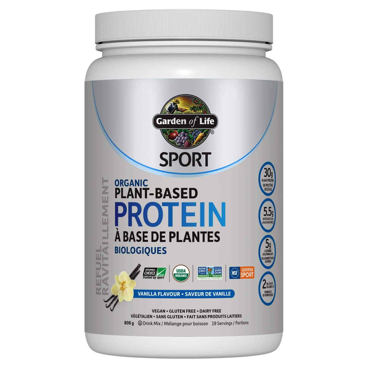 Garden of Life Sport Organic Plant-Based Protein, Vanilla, 806g