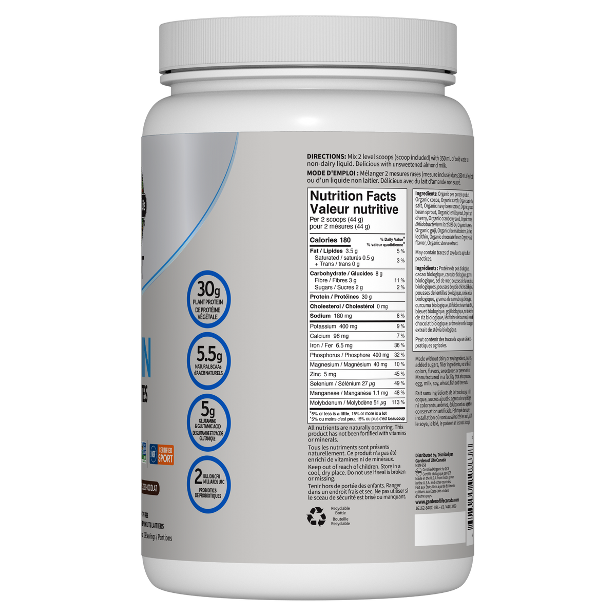 Garden of Life Sport Organic Plant-Based Protein, Chocolate, 840g - right side