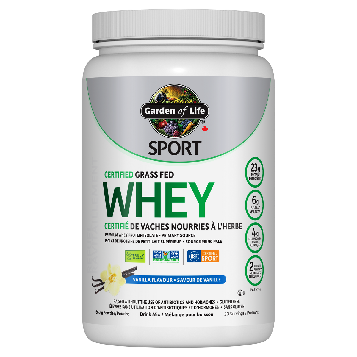 Garden of Life Sport Certified Grass Fed Whey Protein, Vanilla, 660g