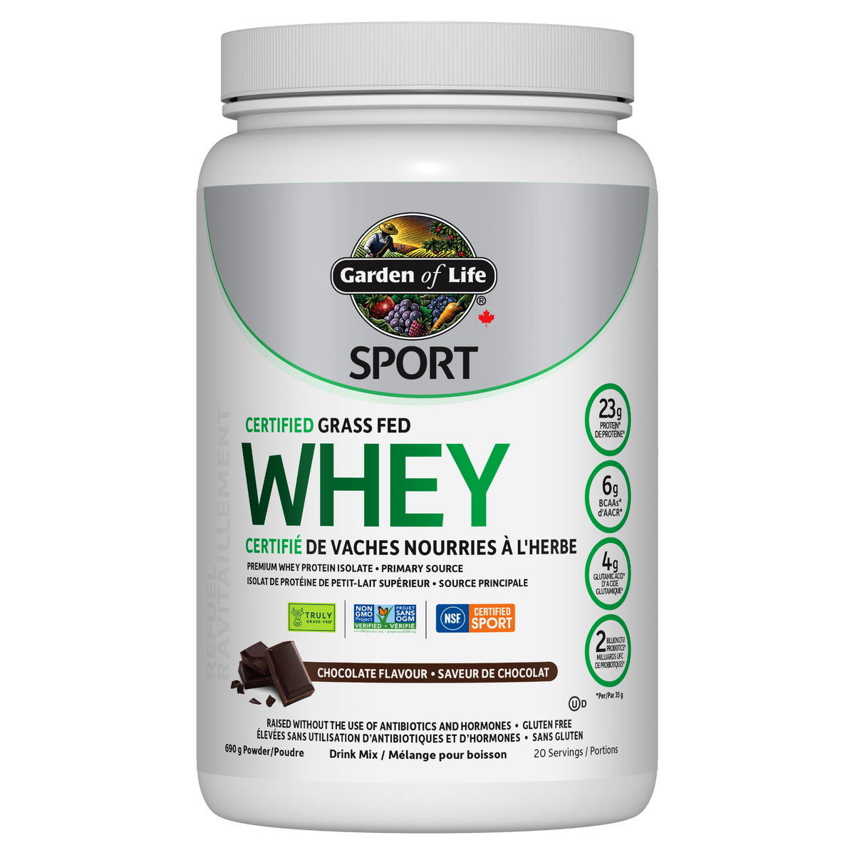 Garden of Life Sport Certified Grass Fed Whey Protein, Chocolate, 690g